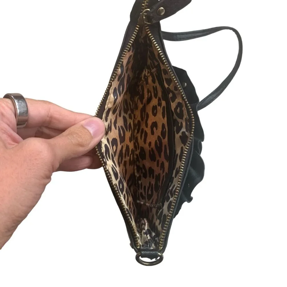 Steve Madden Black Rose Bag Animal Print Lining Wristlet Animal Print Boho